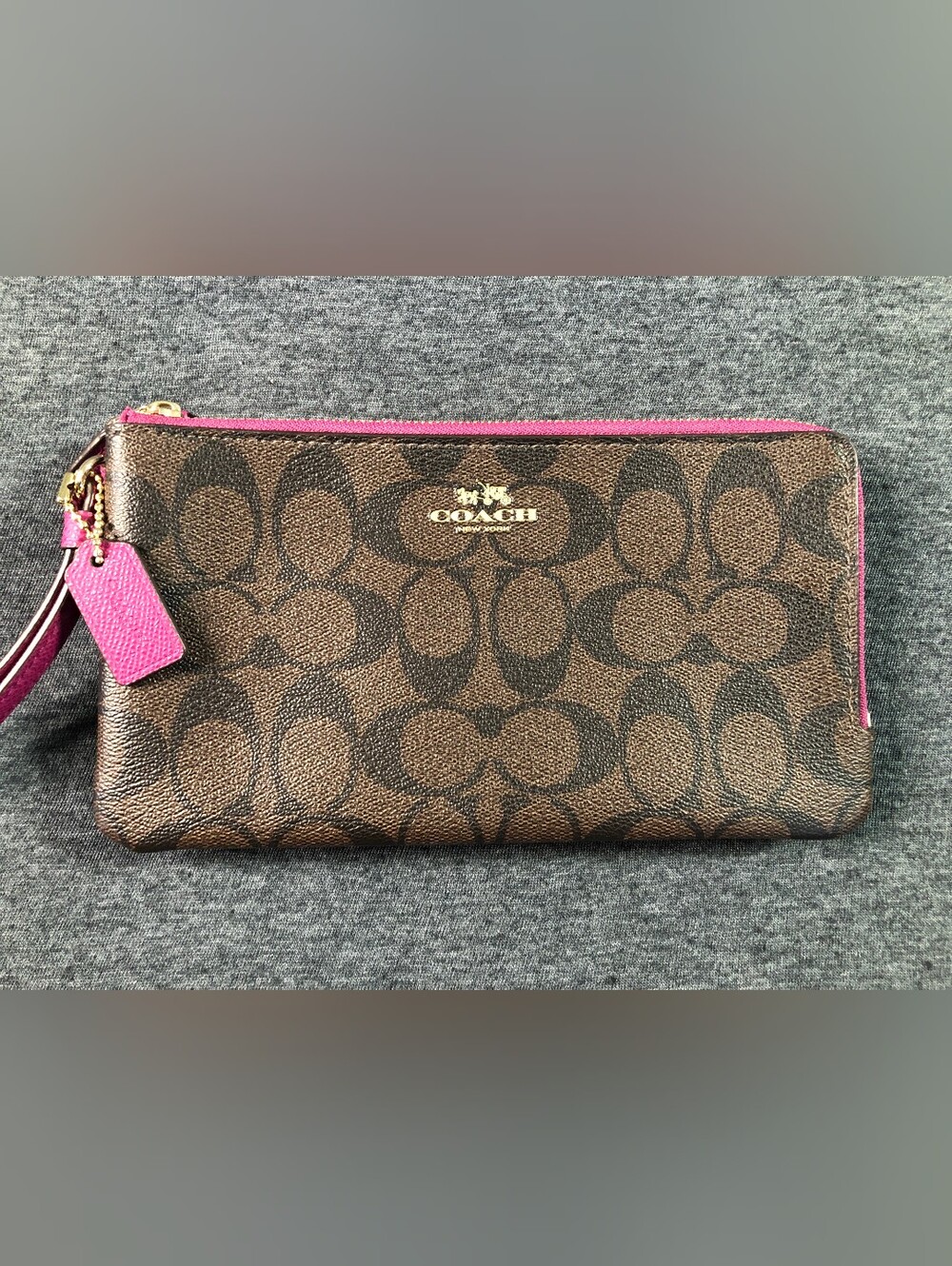 Coach Brown Signature Wristlet with Pink Accents NWOT